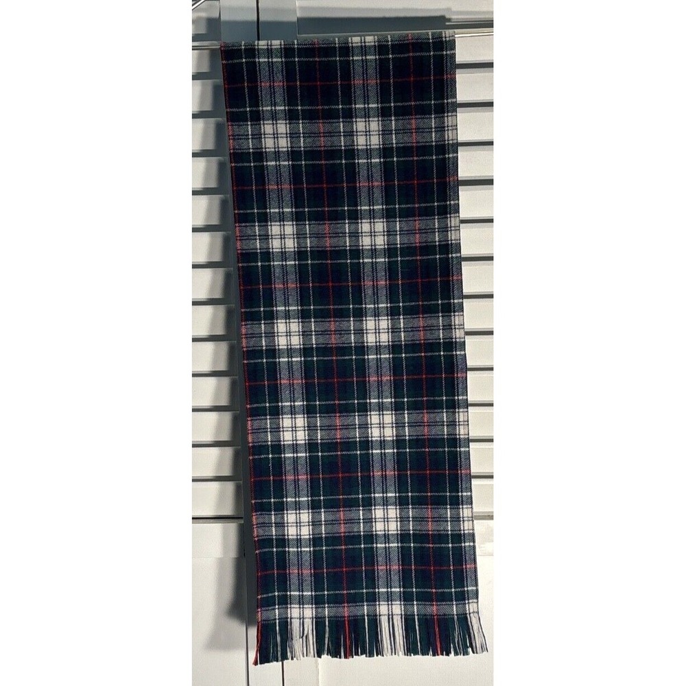 Pendleton Scarf 100% Virgin Wool Green Navy Red Tartan Plaid Fringed USA Made